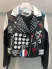 Punk Graffiti Quaste Reißverschluss Niet Faux Lederjacke Frauen Grün Herbst Rock Crop Motorrad Biker Jacken Damen Kurze Pu Mantel 201030