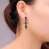 Main croix dangel boucles d'oreilles en acier inoxydable noir or chaîne croix boucles d'oreilles pour femmes hommes Hip Hop bijoux de mode