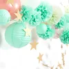 20 шт. Mint Green Green Party Украшение Кит Бумаги Фанаты Фонарика POM POM Звезда Гирлянда День Рождения Детская Душ Свадебные Украшения Y200903