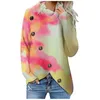 Women Tie Dye Sweater Fashion Waffle Turtle Neck Oblique Button Applique Pullover Sweaters Designer Female Casual Long Sleeve Knit Sweaters