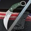 1pcs karambit kniv d2 vit / svart sten tvätt blad full tang tyg swatch handtag fasta blad klo knivar med kydex