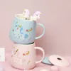 Novelty Cartoon Unicorn Coffee Mug With Lock och 3D Unicorn Star Spoon Pink Coffee Milk Te Cup Creative Gift for Girls T200506