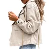 女性用ジャケット女性の女性PUレザークロップドトップソリッドカラー秋の長袖ラペルサイドポケットボタンカジュアルパーティーストリート