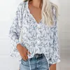 Damskie Bluzki Koszule Kobiety Bluzki Koszulki Kwiatowy Print Flare Z Długim Rękawem Szybkie Suszenie V Neck Lace Up Pullover Casual Streetwear