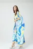 Women's Runway Dresses Sexy V Neck Ruched Picked Up Loose Design Printed Fashion High Street Long Robes Vestidos