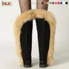 ファッションビッグフォックスの毛皮の女性上の膝の太ももの冬のスノーブーツ本物のシープスキンレザーロングオートバイのブーツ高品質201103
