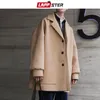 Lappster ponadwymiarowe mężczyźni koreański solidny płaszcz zimowy 2020 wełniany płaszcz męski czarny harajuku płaszcz flanelowy kurtki i płaszcze LJ201106