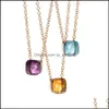 Pendant Necklaces & Pendants Jewelry Baoyoc Famous Brand Elegant Mticolor Candy Faceted Crystal And Stone Square Necklace Fashion Women Girl