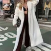 white faux fur coat with hood