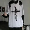 QWEEK Gothic Style Tshirt Mall Tops Punk Long Sleeve Oversized T-shirt Fake Two-piece Street Fashion Korean 220114