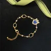 Pulseras de diamantes de amor vintage, pulseras con dijes de perlas y letras dobles, brazalete de cadena de cristal para mujer para fecha de fiesta con caja de regalo297n