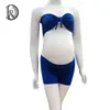 A Set Handcraft Stretch Cotton Maternity Shorts with Boob Tube Free Size Pregnant Suit for Women Photography Accessories G220309