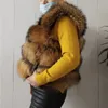 冬の女性本物の自然なアライグマシルバーキツネの毛皮の取り外し可能なスリーブコートの長さ50 cmスリーブ長さLJ201021