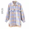 Moda viola plaid donna cappotti e giacche oversize a maniche lunghe donna lunga giacca di lana casual plaid top camicia lunga femminile 201027