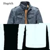 Real Leather Jacket Blue Brown Black Fur Mens Clothing Genuine Vintage Coat