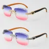 2022 NOUVEAU METAL RIMLless Man Lunettes de soleil Femmes d'origine Mélange de bois d'origine Micro pavé Diamond Set Femme Sun Sun Verres Homme et femme conduisant F2994