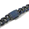 Hip Hop Blue CZ Stone utwardzony Bling Out Out Black 12 mm Okrągłe kubańskie naszyjniki łańcuchowe dla mężczyzn Raper Biżuteria Drop 1847757