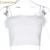 Chamsgend Hemd Neu Design Frauen Mode Flauschigen Fell Strap Crop Top Damen Sexy Weiß Club Camis 80313 T200706