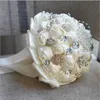 Nieuwe satijnen lint roos bloem bruid parel hand boeket bruiloft supplies festival hand-held kunstbloem kunstbloem wit
