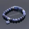 Braccialetti di sodalite in pietra naturale per donna Uomo Love Heart Blue White Dot Beads Stretch Healing Braccialetti di preghiera buddista