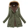 Veste d'hiver Femmes Veste ouatée Vêtements d'extérieur pour femmes Slim Manteau à capuche d'hiver Long coton rembourré Col de fourrure Parkas Plus Taille 201201