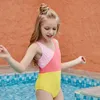 Çocuk mayo küçük çocuk kız mayo bikini banyo mektubu baskı leopar kravat boya bebek yüzme takım elbise1379919