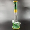 Beau bang en verre vert jade 10,5 pouces de hauteur narguilé capiteux épais conduite d'eau en ligne perc dab plate-forme pétrolière bongs gros gros tuyaux de bécher rose en cire