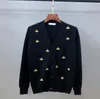 European and American designer jacquard knit cardigan jacket small bee gold thread embroidery sweater V-neck slim sweater Y200917