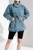 Golden Button Turtleneck Vintage Thick Denim Jacket For Women 2019 Spring Long Sleeve Loose Casual Coat With Belt T200319