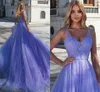 Lavender Musing Tulle Prom Dresses Spaghetti Paski Appliqued A-Line Evening Party Suknie otwarte Wstecz Formalne Vestidos Longo Robe de Soiree 2022