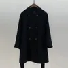 Vinter 2020 Kvinnor Wool Coat Vintage Overcoat Solid Black Double Breasted Hepburn Casual Fashion Lace Up Wool Blends Outwear T200814