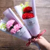 Saint Valentin Savon Rose Fleur Mariage Fiançailles Anniversaire 3 Têtes Savon Rose Bouquet De Fleurs Oeillet Mères/Enseignant Cadeau De Fête
