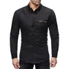 Herrtröjor 2020 Vår New Fashion Märke Fit Solid Färgskjorta Man Långärmad Casual Shirt Camisa Masculina Storlek XXL