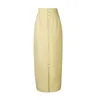 AEL 2019 Lato Kobiety Wysokiej Talii Przycisk Bodycon Maxi Spódnica żółte Długie Spódnice Kick Odzież Pleat Jupe Femme Y200704
