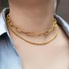 Gargantilla elegante Punk de doble capa para mujer, collar con clip de papel, cadena cuadrada de trigo, Color dorado, acero inoxidable, joyería mínima DN2032982