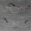 Metal Classic Leopard Series Rimless Optical Reading Frames Marbling Eyeglasses 18K Gold Frame Glasses Men Myopic Cat Eye Round Ey266x