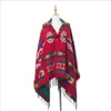 Women Bohemian Collar Plaid Hooded Blanket Caps Winter Outwear Shawl Scarf Grid Fringed Wraps Tartan Oversized Check Poncho Pashmina LSK2009