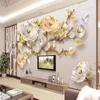 Alívio Peony 3D Wallpaper Modern Flores Murais Sala TV Sofa de luxo Home Decor auto-adesivo impermeável Canvas Etiqueta 3D