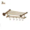 ZGRK Novo rack de latão antigo, suporte de toalha de banheiro duplo prateleira de toalha com ganchos acessórios de banheiro T200915