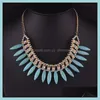 Pendant Necklaces & Pendants Jewelry Women Fashion Turquoise Necklace Bohemian Choker Chunky Statement Chain Rhinestone Fringe Bib Drop Deli