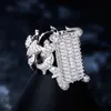 Monili di moda CZ Square Cuban Porg Ring Anello d'argento Iced Out Zircon Anello di fascino per uomo Dimensioni dei gioielli Dimensioni 7-11