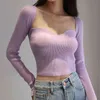 Autumn Knitted Sweaters Women Low-Cut V-Neck Cropped Sexy Bottoming Slim Fit Pullovers Women Solid Knitwear Female Jumper 211221