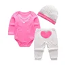 Printemps nouveau-né vêtements coton barboteuses à manches longues + pantalon + chapeau 3 / 4PCS / Set rose filles garçons bébé animaux 0-12M bébé combinaison + chaussette LJ201023