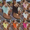 Sexy Women Swimwear Fashion Trend One Shoulder Contrast Color Stripe One-Piece Bikinis Swimsuits Designer Female Mesh Beach Swimming Siamese