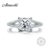 Ainuoshi Księżniczka Cut Engagement 925 Sterling Silver 1.5 Karakter Luksusowe miłośnicy Wedding Sona Kobiety Zespół Bridal Pierścień Y200107