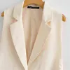 ZXQJ Women Fashion Solid Side Slitt One-Button Vest Vintage Suit Collar Sleeveless Outerwear Chic Veste Femme 220125