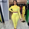 FQLWL White Black Fitness 2 Piece Set Women Suit Sportwear Summer Outfits Long Sleeve Crop Top Leggings Ladies Tracksuit Female 201007