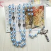 Catholic Jewelry Cross Pendant Rosary Necklace Long Blue Acrylic Necklace For Men Women