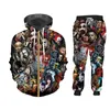 Ujwi 3d baskı takım elbise erkek setleri kafatası korku maskesi film palyaço komik harajuku kış unisex 3D eşofman ceketi tertelek zip hoodies 201118