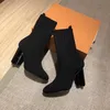 Designerskie buty kobiety buty buty buty kostki elastyczne botki czarne rozciągnięcie tkaniny botki gęste wysokie obcasy